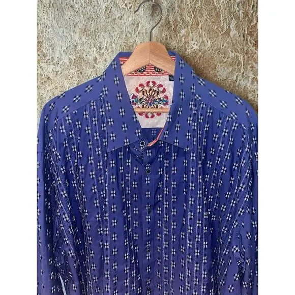 Robert Graham Textured Shirt Sz. 3XL Blue Geometric Flip Cuff Button EUC - Picture 6 of 11